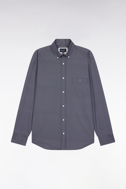 Chemise en coton marine à micro-motifs graphiques coupe droite - Image 2