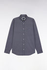 Chemise en coton marine à micro-motifs graphiques coupe droite