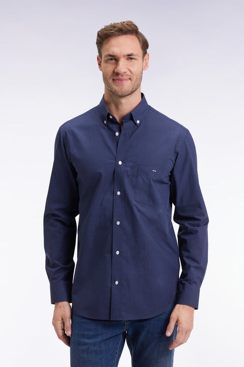 Chemise en popeline de coton à micro-motifs bleus coupe droite - Image 1