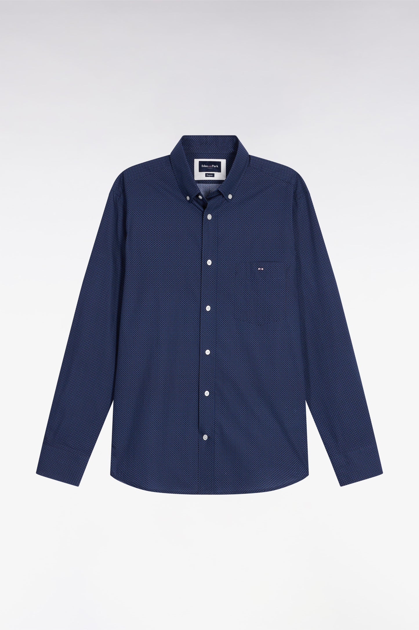 Chemise en popeline de coton à micro-motifs bleus coupe droite