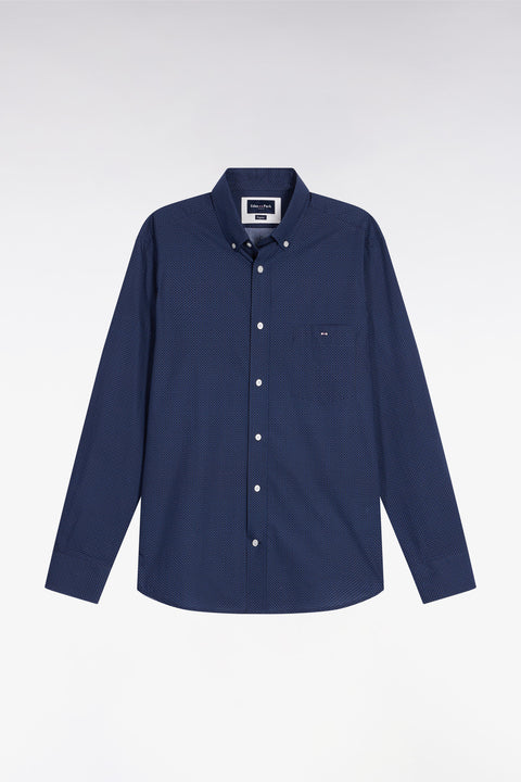 Chemise en popeline de coton à micro-motifs bleus coupe droite - Image 2