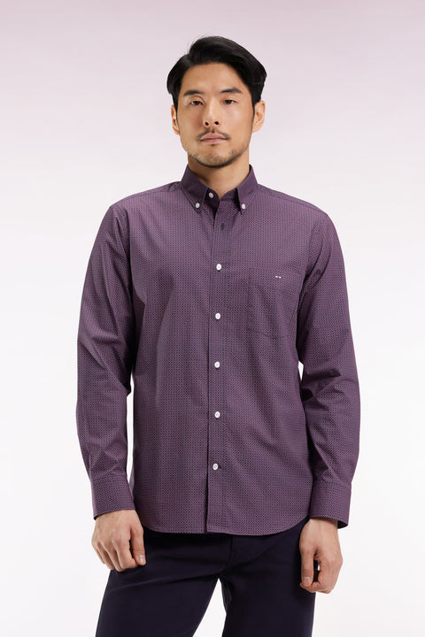 Chemise en popeline de coton à micro-motifs marine coupe droite - Image 1