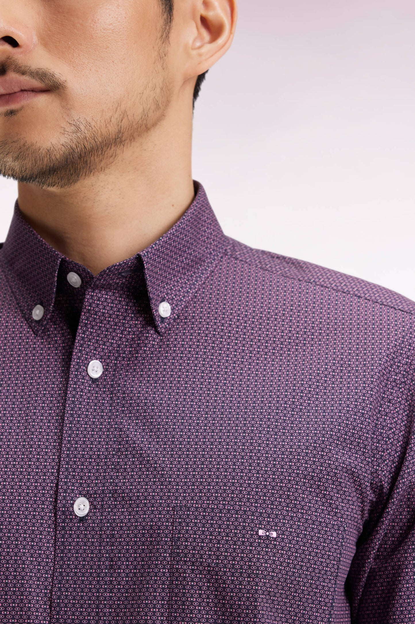 Chemise en popeline de coton à micro-motifs marine coupe droite