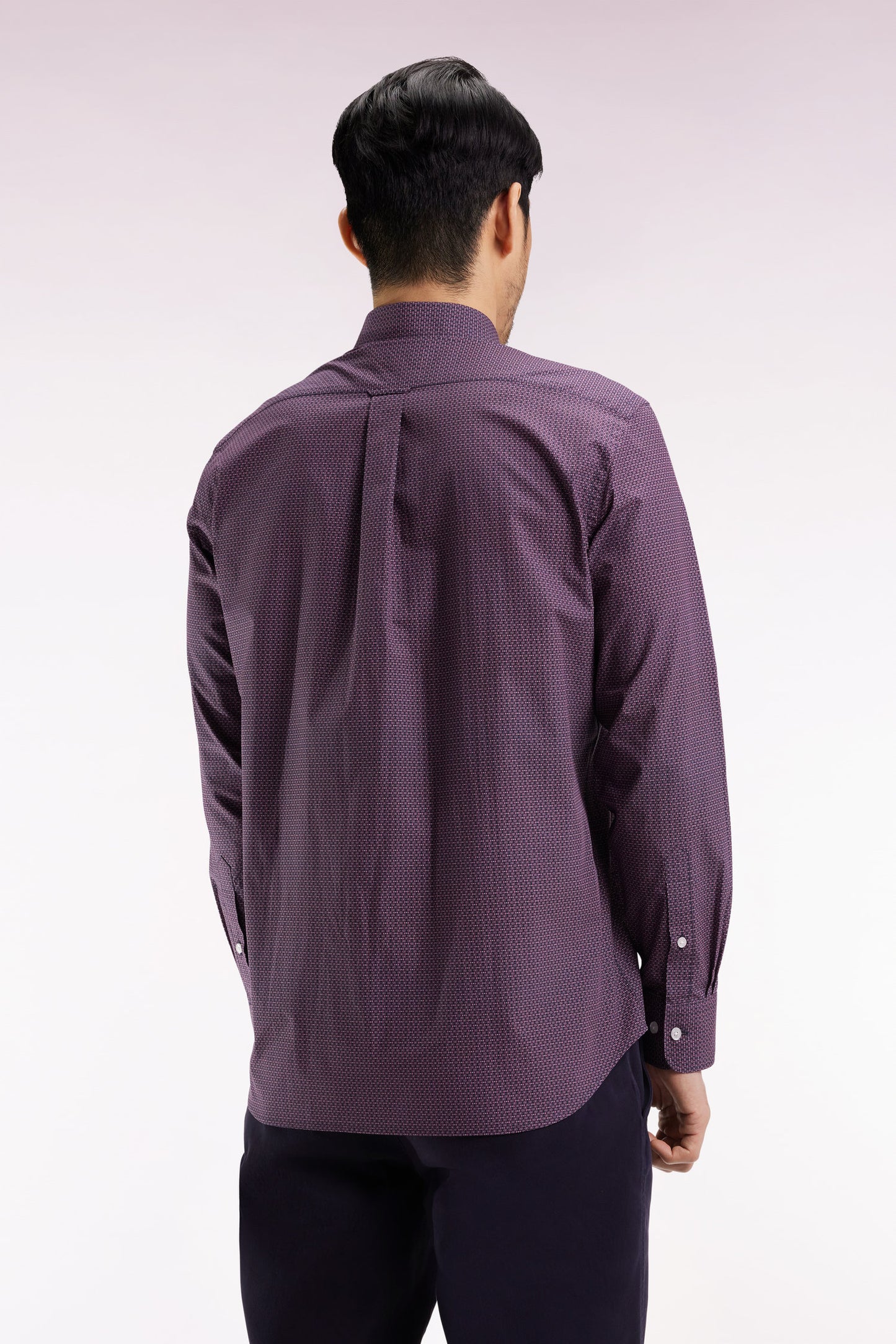 Chemise en popeline de coton à micro-motifs marine coupe droite