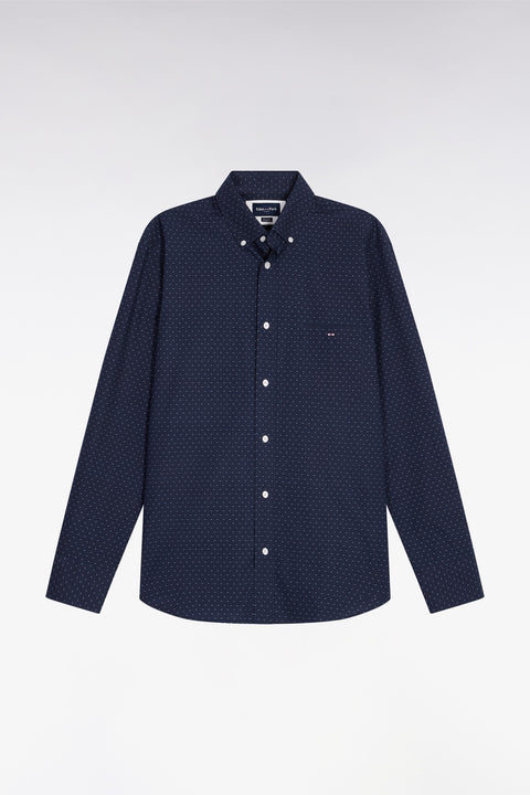 Chemise en coton à micro-motifs nœuds papillon marine coupe droite - Image 2