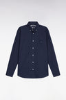 Chemise en coton à micro-motifs nœuds papillon marine coupe droite