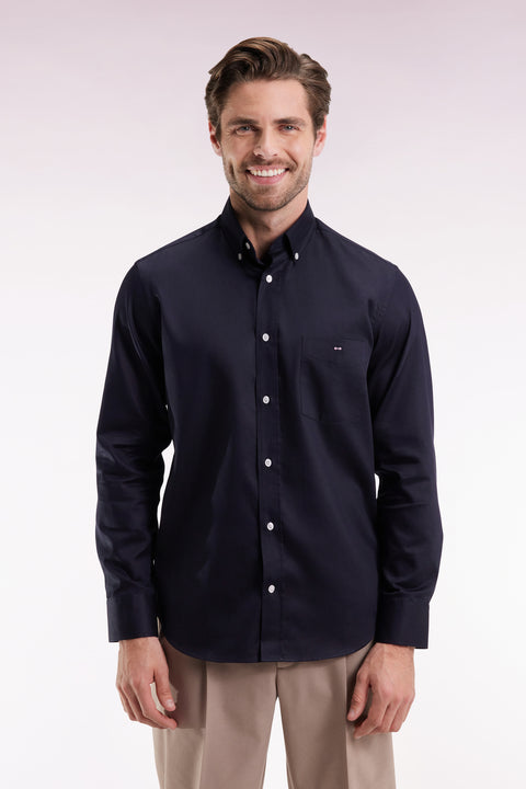 Navy piqué cotton straight-cut shirt - Image 1