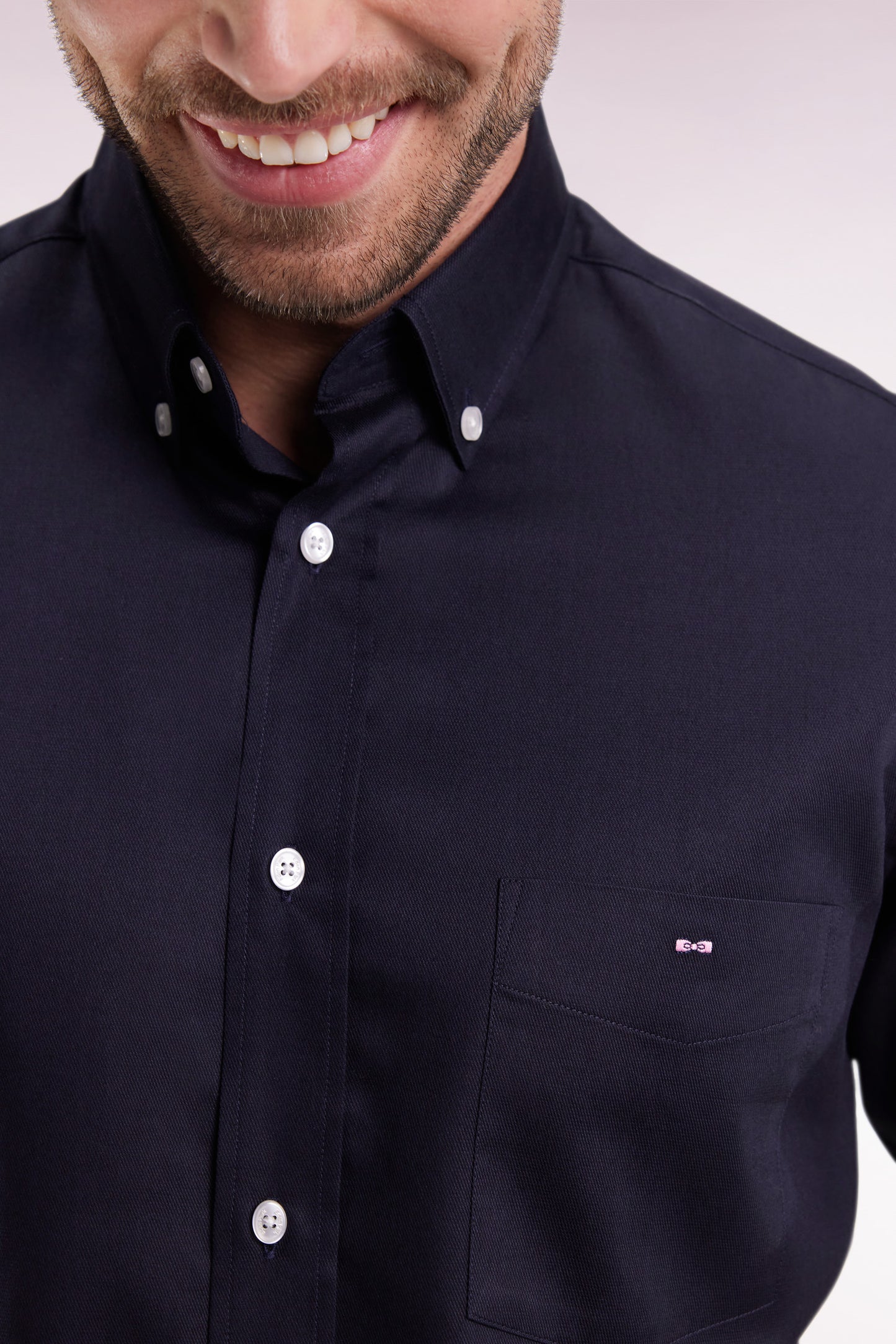 Navy piqué cotton straight-cut shirt