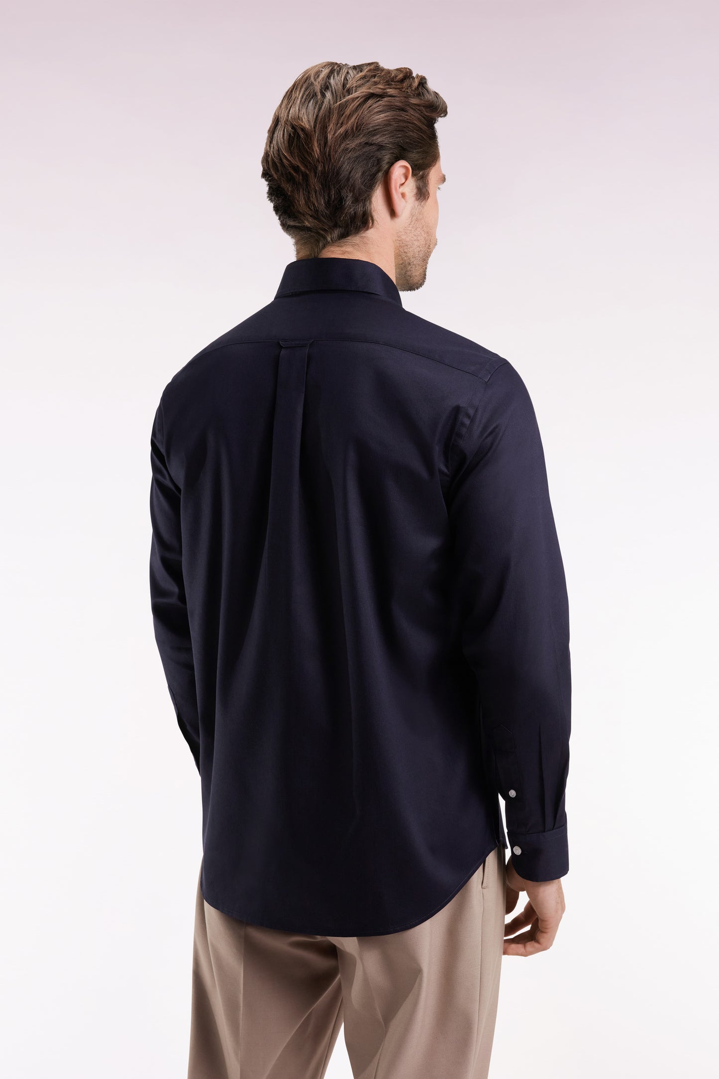 Navy piqué cotton straight-cut shirt