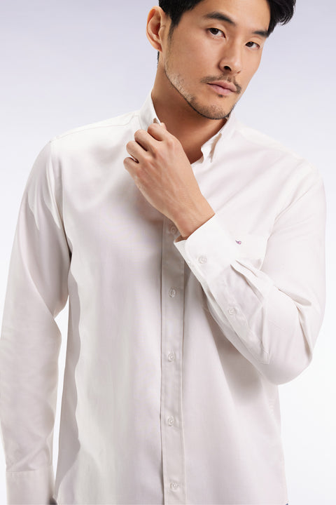 Chemise en coton piqué blanc coupe droite - Image 3