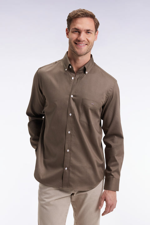 Chemise en coton piqué kaki coupe droite - Image 1