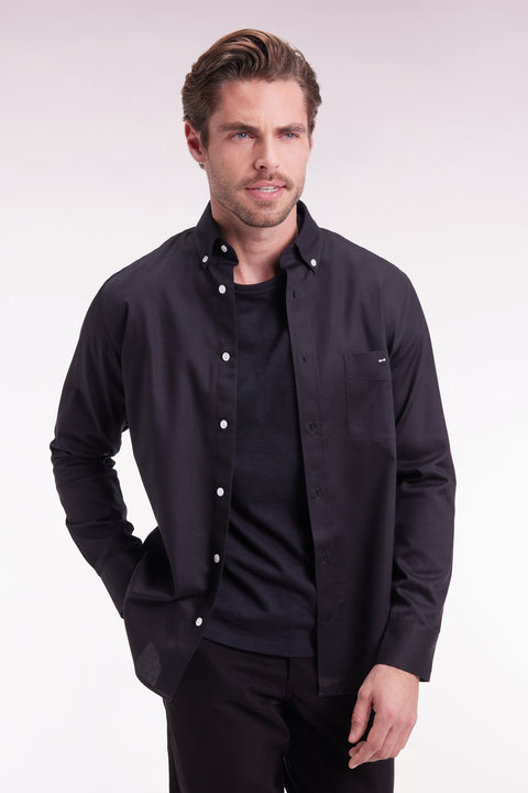 Chemise en coton piqué noir coupe droite - Image 3