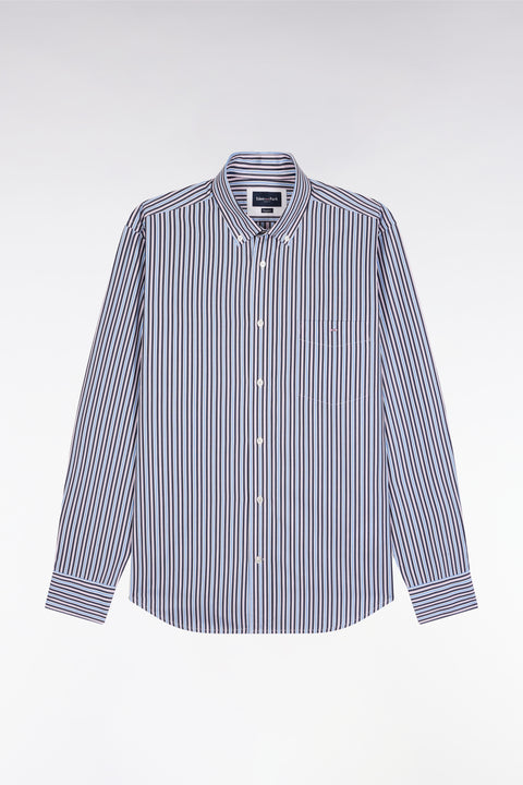 Chemise en coton marine à rayures contrastées coupe droite - Image 2