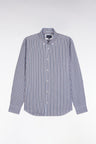 Chemise en coton marine à rayures contrastées coupe droite