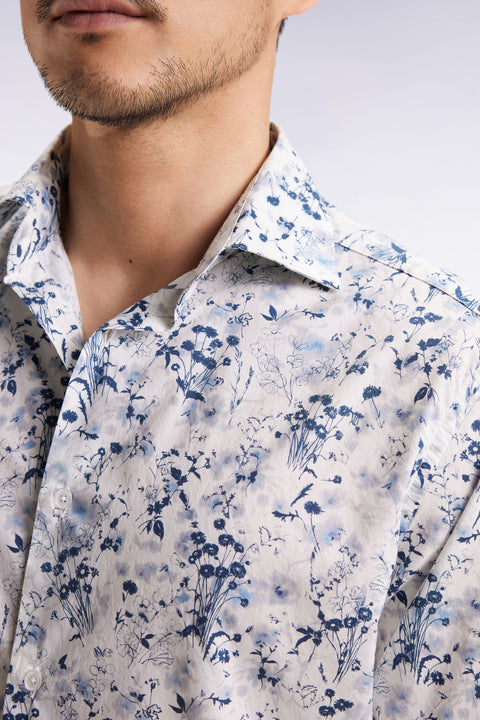 Chemise à imprimé floral en coton gris clair coupe droite - Image 3