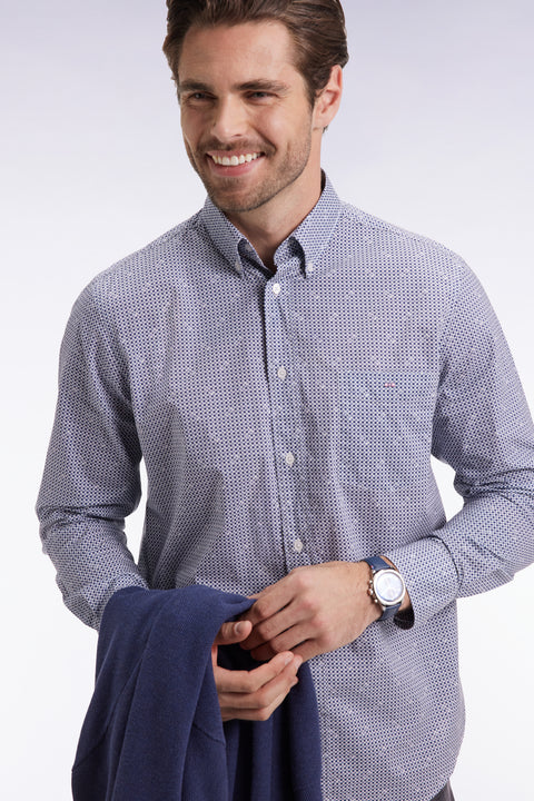 Chemise à micromotifs en coton bleu coupe droite - Image 3