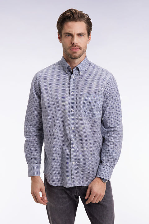 Chemise à micromotifs en coton bleu coupe droite - Image 1