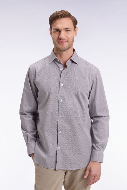 Chemise en popeline de coton à micro-motifs beige coupe droite - Image 1