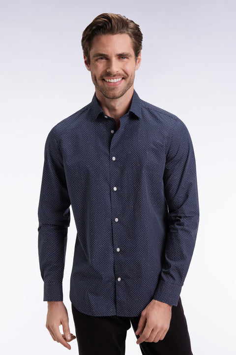 Chemise en coton à micro-motif pois bleu coupe slim - Image 1