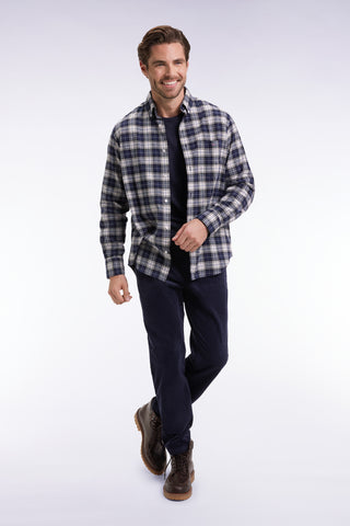 Chemise à carreaux en coton japonais marine coupe droite