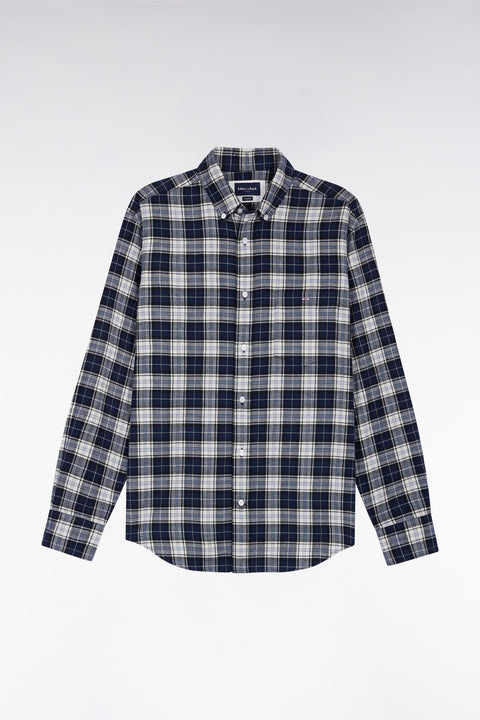 Chemise à carreaux en coton japonais marine coupe droite - Image 2