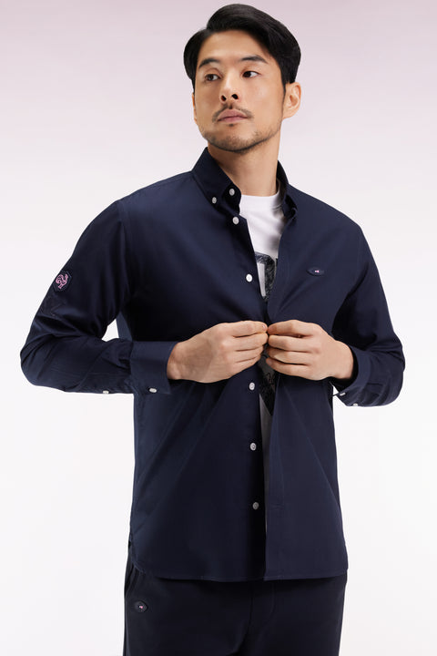 Chemise en coton marine broderie XV de France coupe droite - Image 3