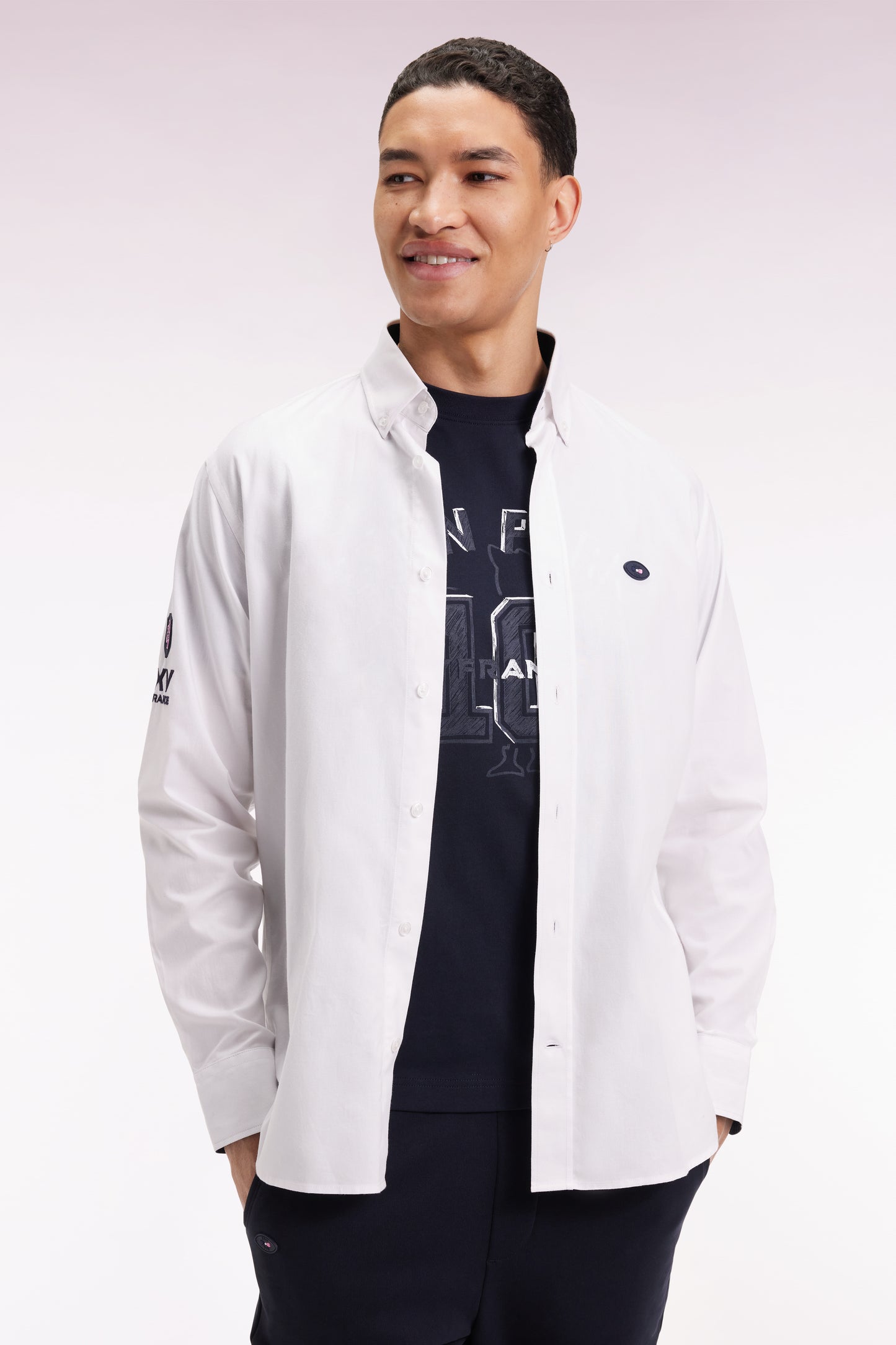 Chemise en coton blanc broderie XV de France coupe droite