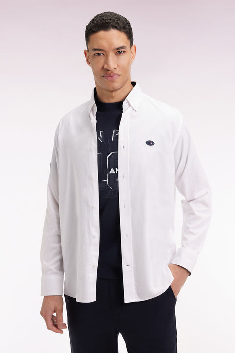 Chemise en coton blanc broderie XV de France coupe droite - Image 1