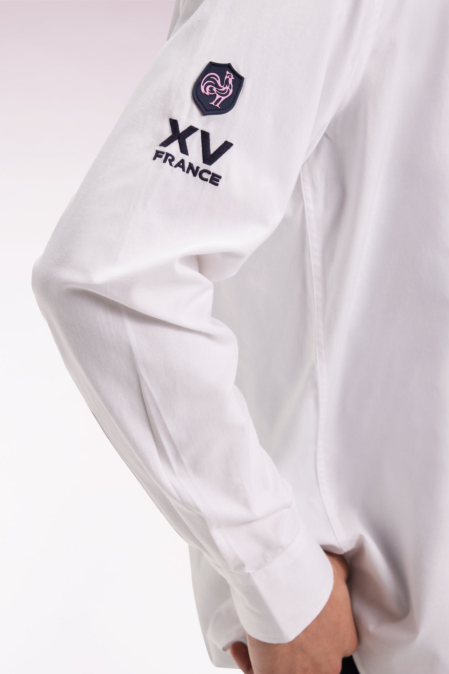 Chemise en coton blanc broderie XV de France coupe droite