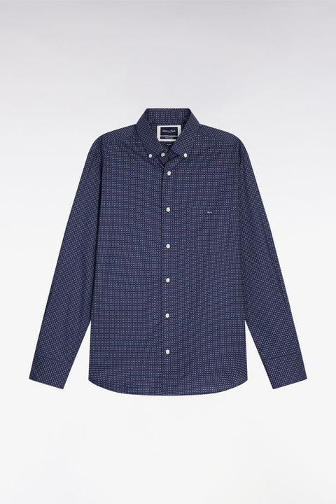Chemise en coton Pima marine à micro-motifs nœud papillon coupe droite - Image 2