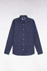 Chemise en coton Pima marine à micro-motifs nœud papillon coupe droite