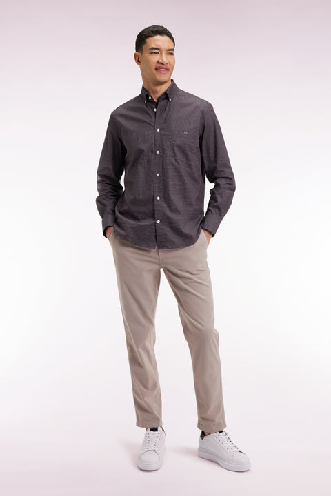 Brown Pima cotton shirt with micro-patterns, straight cut - Image 3
