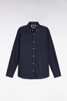 Navy Pima cotton shirt with micro-polka dots, straight cut