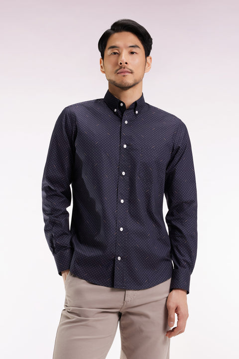 Chemise en coton Pima noir à micro-motif pois coupe slim - Image 1
