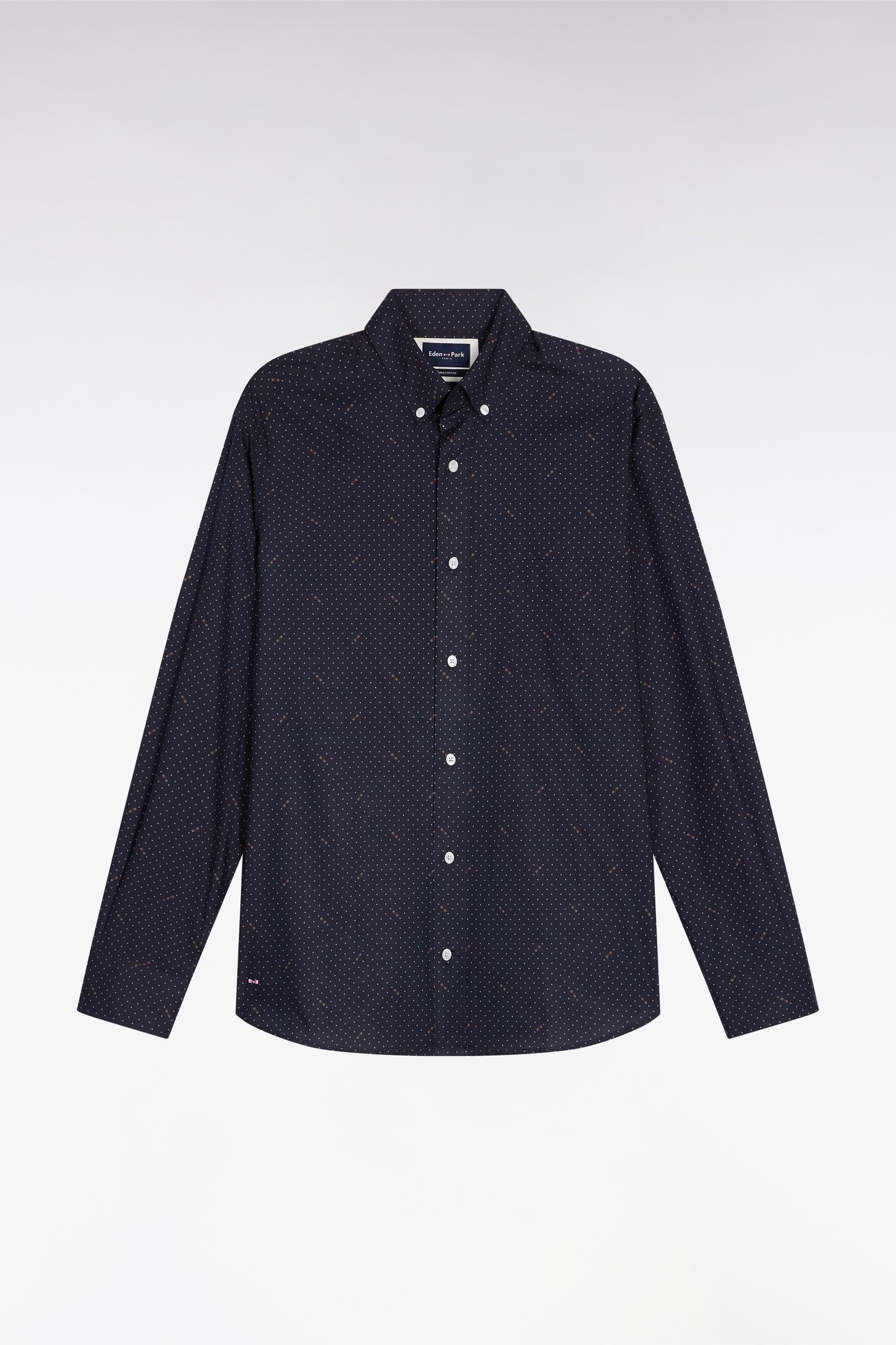Chemise en coton Pima noir à micro-motif pois coupe slim