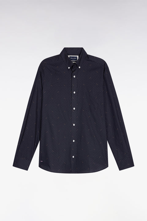 Chemise en coton Pima noir à micro-motif pois coupe slim - Image 2