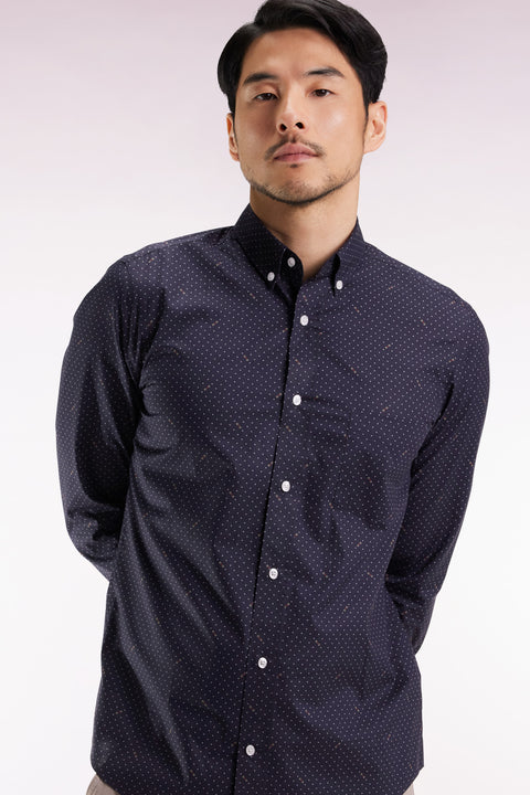Chemise en coton Pima noir à micro-motif pois coupe slim - Image 3