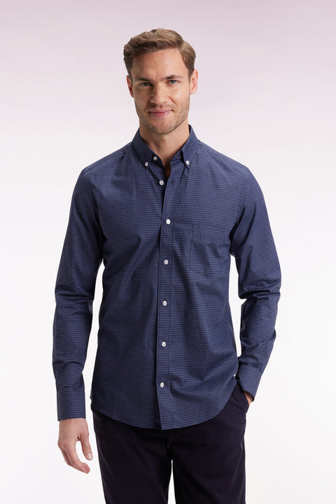 Chemise en coton Pima marine à micro-motifs coupe slim - Image 1