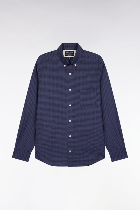 Chemise en coton Pima marine à micro-motifs coupe slim - Image 2