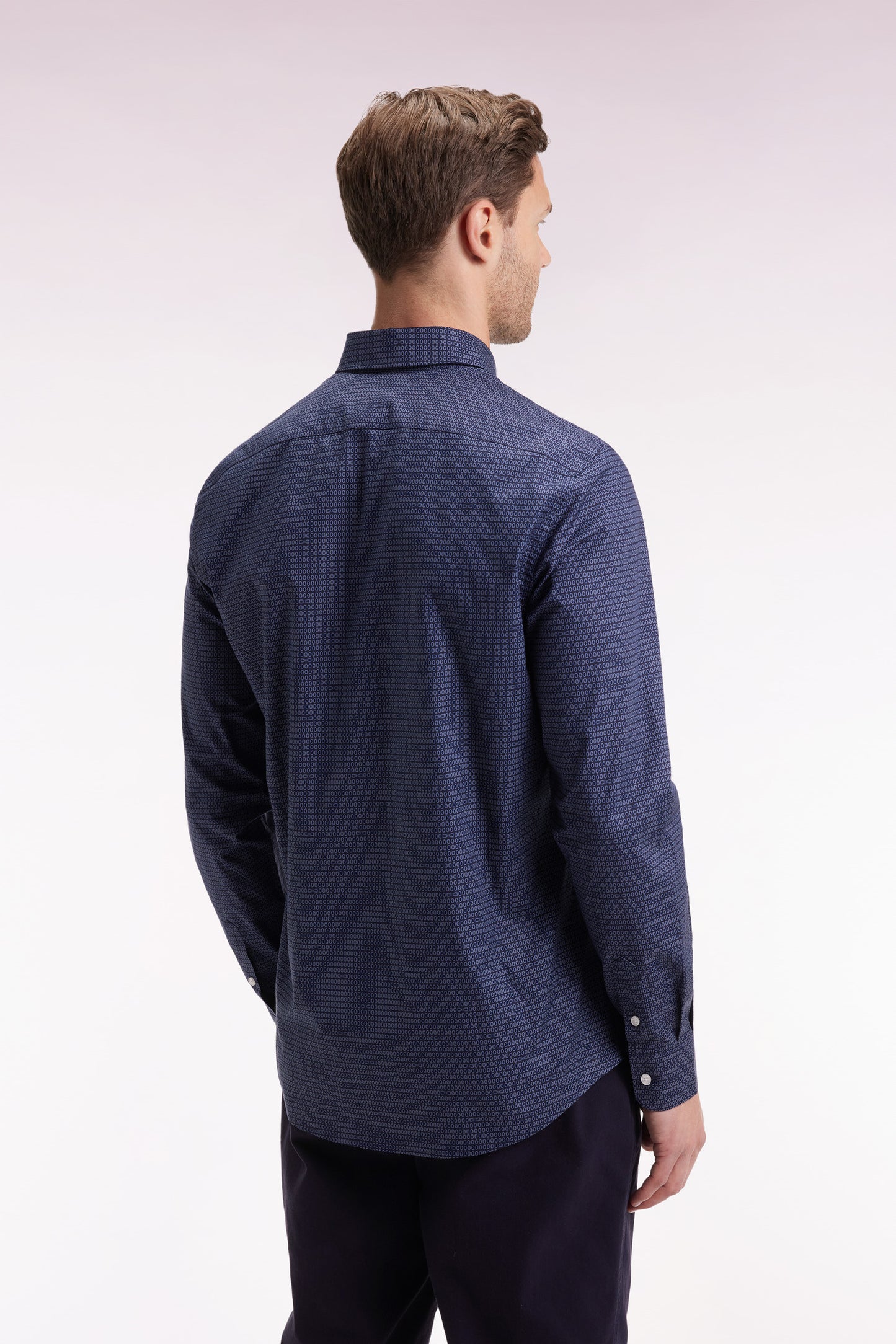 Chemise en coton Pima marine à micro-motifs coupe slim