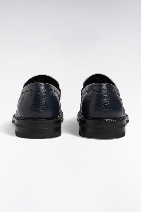 Mocassins en cuir grainé marine écrus et marron - Image 3