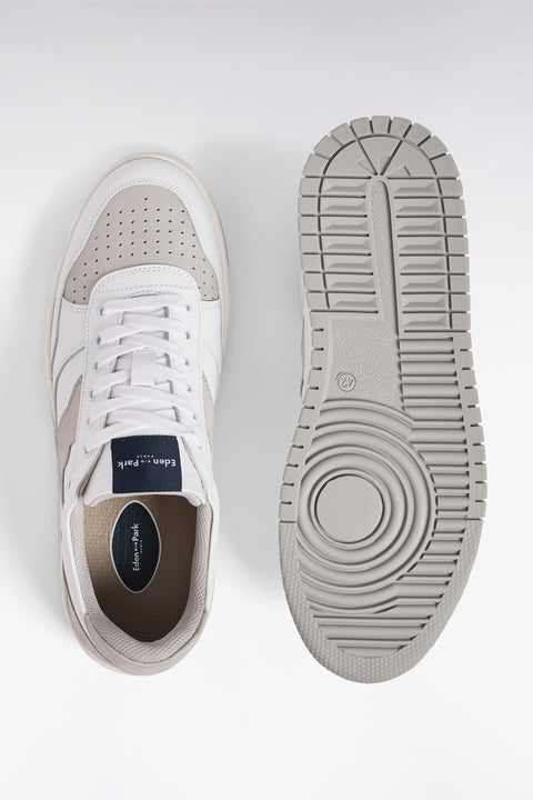 Sneakers bimatières en cuir et daim grises et blanches - Image 2