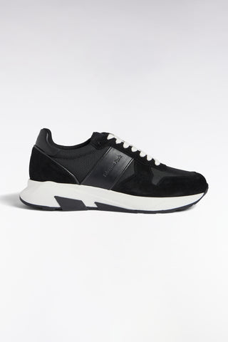 Sneakers multimatières en cuir noir