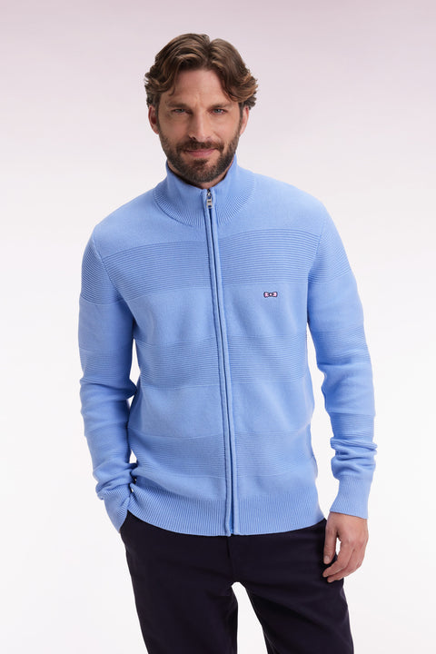 Cardigan zippé en coton nid d'abeille ciel coupe droite - Image 3