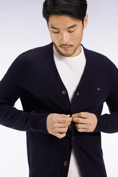 Wool and cotton navy cardigan, straight cut