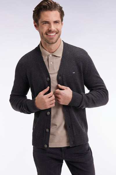 Grey wool and cotton cardigan, straight cut