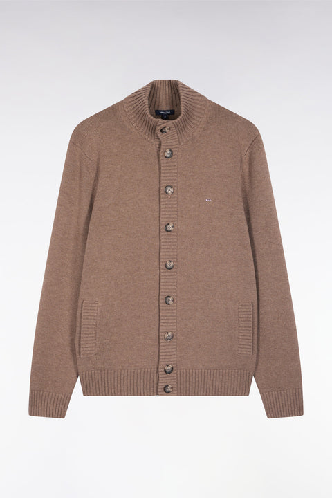 Cardigan à col montant en laine et coton camel - Image 2