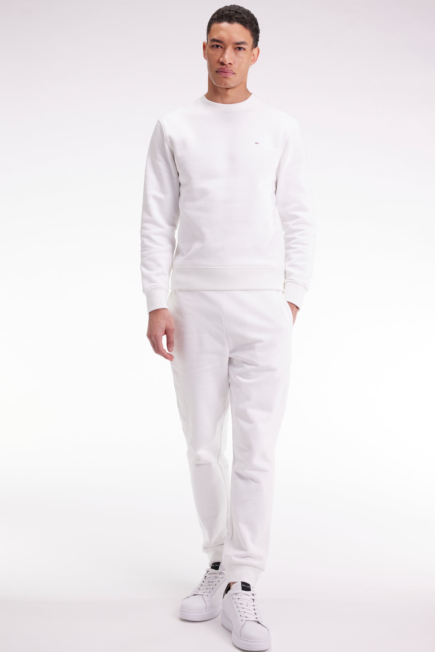 Jogging en molleton gratté blanc coupe droite