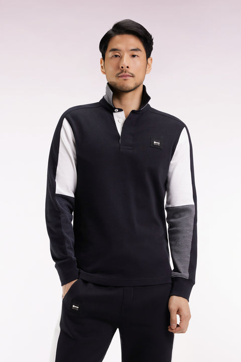 Maillot à manches longues en jersey coton épais noir brodé coupe droite - Image 1