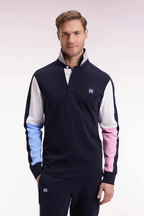 Maillot à manches longues en jersey coton épais marine brodé coupe droite - Image 1